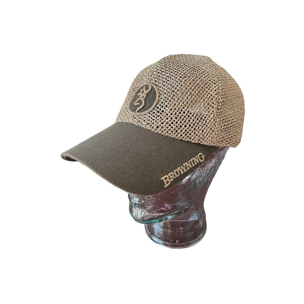 Vintage Browning Buckmark Straw Hat Woven Mesh Cap Hunting Outdoors Hunting - Picture 2 of 6